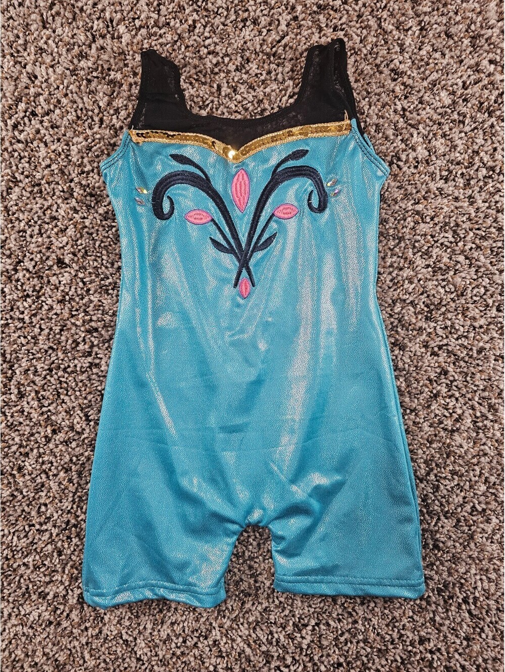 HOZIY Gymnastics Leotard Girls Sz XS Shiny Teal Black Embroidered